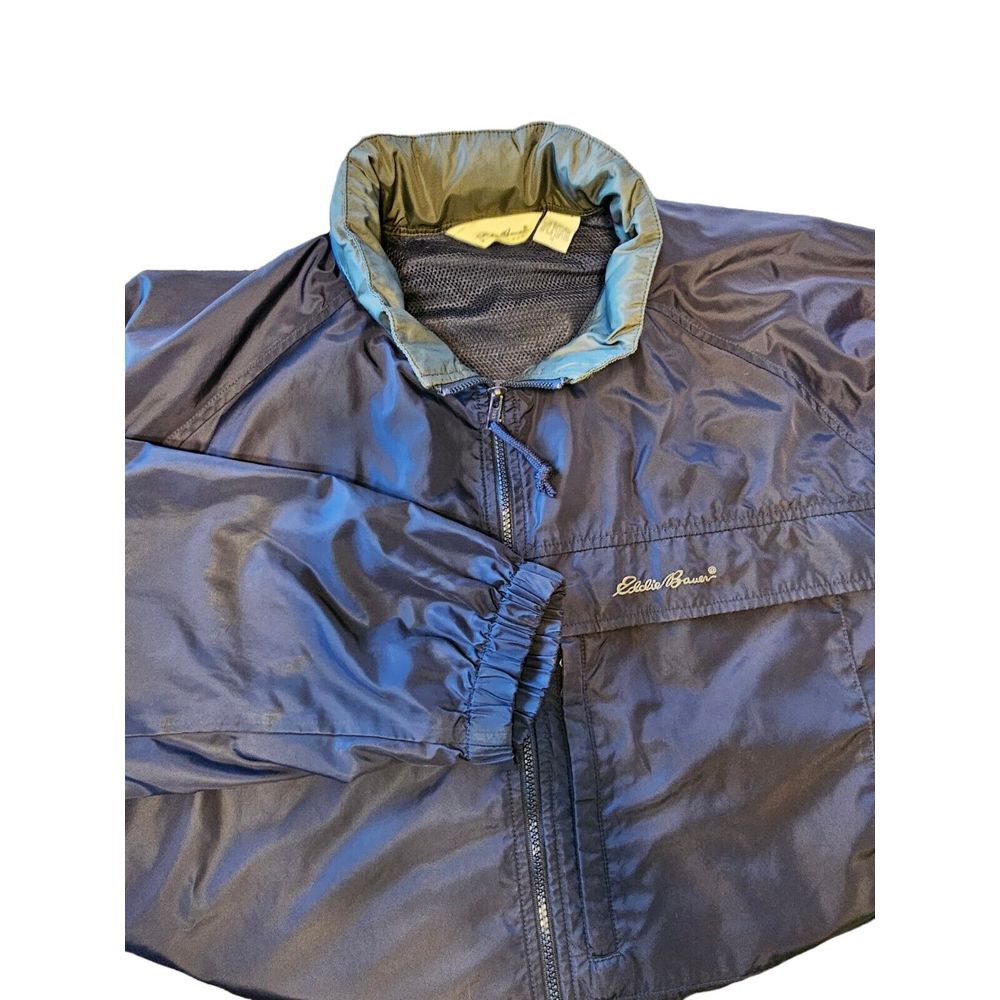 Eddie Bauer Jacket Navy Nylon Shell Windbreaker XL Spring Jacket Lightweight - Picture 1 of 6